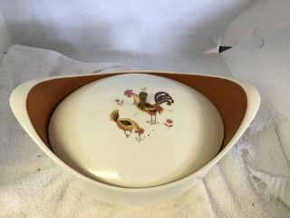 Vintage Mid Century Taylor Smith Covered Dish Casserole With Chickens 2