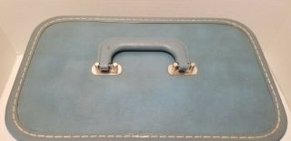 Vintage TOWNCRAFT TRAIN CASE Luggage/Makeup w/Mirror Blue 3