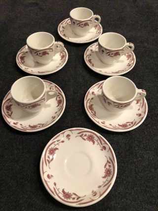 Five (5) Vtg 1940s/1950s Warwick Demitasse Red & White Floral Cups And Saucers