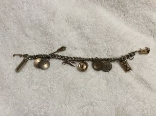 Vintage Silver Tone Charm Bracelet With 9 Charms -