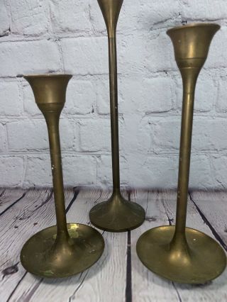 Vintage Mid - Century Modern Brass Candlestick Holders Set Of 3