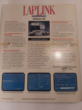 Vintage 1989 Computer Software Laplink Release iii IBM Book and Disks 3