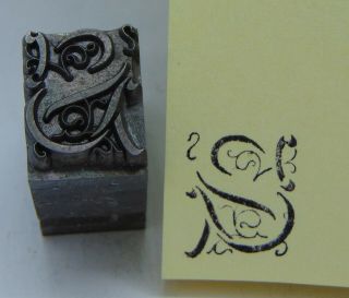 Vintage Letterpress Printing Block Fancy " S " Initial Monogram Drop Down