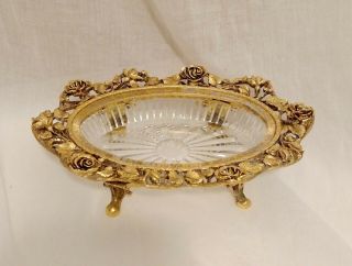 Vintage Matson Rose Gold Hollywood Regency Crystal Vanity Soap Dish