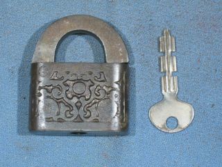 Vintage Ornate Cast Iron Padlock W/working Key