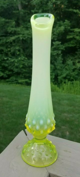 Vintage Fenton Hobnail Vaseline Opalescent Art Glass Bud Vase