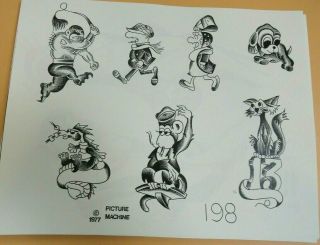 Vintage 1977 Picture Machine Spaulding Rogers Tattoo Flash Sheet 198 Monkey