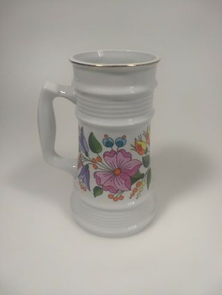 Vintage Kalocsa Porcelain Floral Stein - Hand Painted In Hungary -