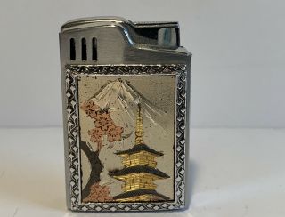 Vintage Blue Bird Cigarette Lighter Plays Music Japan Mt Fuji Pagoda
