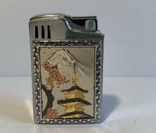 Vintage BLUE BIRD Cigarette Lighter plays Music Japan Mt Fuji Pagoda 2