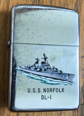 Vintage 1963 Navy Uss Norfolk Dl - 1 Town Country Zippo Lighter
