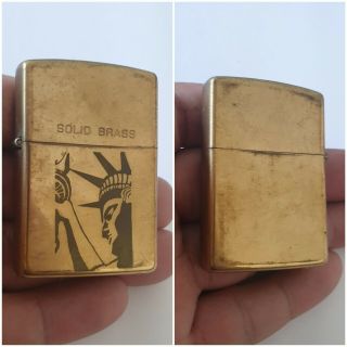 Vintage Rare Solid Brass Zippo Lighter Statue Of Liberty 1991