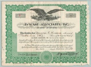 1951 Vintage Dewane Associates Inc Of York Stock Certificate