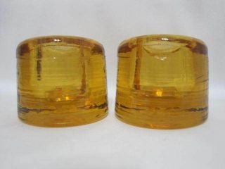 Vintage Viking Glass Candle Holder Set Of 2 Round Slant Top Amber