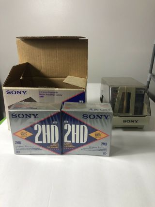 Vintage 40 Sony 3.  5 " Floppy Disk,  Desktop Storage Case Tan W/ Clear Smoke Top