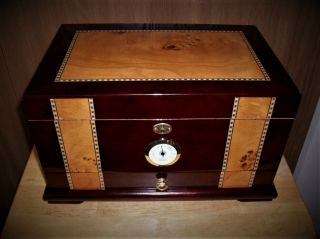 Quality Importers Solana Cigar Humidor 100ct Rose Wood And Burl Maple