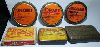 6 X Different Old Log Cabin Tobacco Tins And 2oz Cardboard Pack Australian