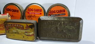 6 x different Old LOG CABIN tobacco tins and 2oz cardboard pack Australian 2