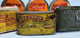 6 x different Old LOG CABIN tobacco tins and 2oz cardboard pack Australian 3