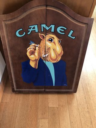 Vintage Joe Camel Cigarettes Tobacco Smoking Wood Dart Board Cabinet
