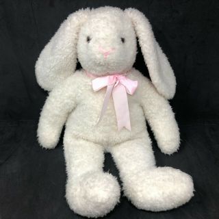 Ty Curly White Bunny Plush Pink Satin Bow Ribbon Stuffed Rabbit 1991 Vintage