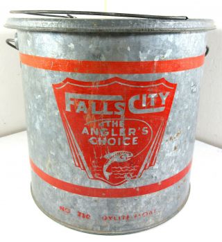 Vintage Falls City Minnow Bait Galvanived Metal Pail Bucket No.  710 Dylite Float