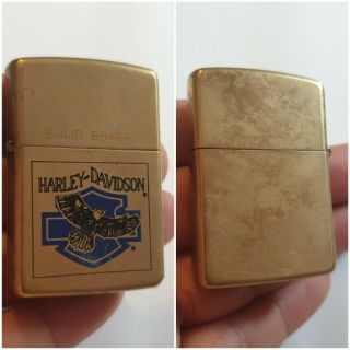 Old And Rare Zippo Lighter Solid Brass Harley Davidson 1990