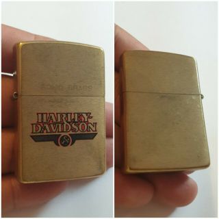 Old And Rare Zippo Lighter Solid Brass Harley Davidson 1989
