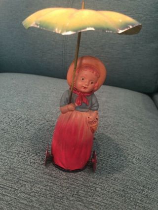 Vintage Occupied Japan Celluloid Tin Wind Up Toy Little Bo Peep With Umbrella