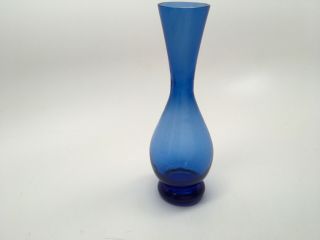 Vtg Mini 5 3/4” Hand Blown Cobalt Blue Glass Angle Top Bud Vase -