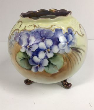 Vintage Austrian Hand Painted Three Footed Floral Bowl Vienna Ceramic