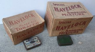 2 X Very Old Large Havelock Tobacco Outer Boxes & 2 Tins Melbourne Australia