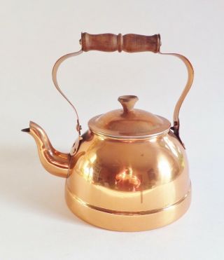 Vintage Copper Tea Kettle Wooden Handle 1 Quart Made In Portugal Stove Top Pot