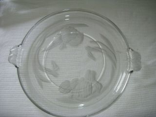 Vintage Clear Glass Handled Tray Platter Cake Dish Plate Frosted Emboss Irises