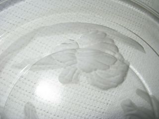 VINTAGE CLEAR GLASS HANDLED TRAY PLATTER CAKE DISH PLATE FROSTED EMBOSS IRISES 2