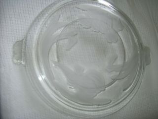 VINTAGE CLEAR GLASS HANDLED TRAY PLATTER CAKE DISH PLATE FROSTED EMBOSS IRISES 3