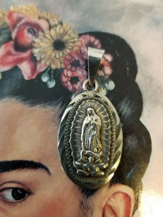 Vintage Mexico Sterling Silver Our Lady Virgen De Guadalupe Medal Signed