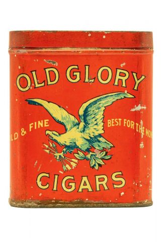 Rare 1920s " Old Glory " Rectangular 50 Cigar Humidor Tin In