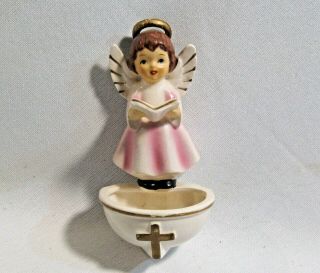 Vintage Porcelain Angel Catholic Religious Holy Water Font 5 "