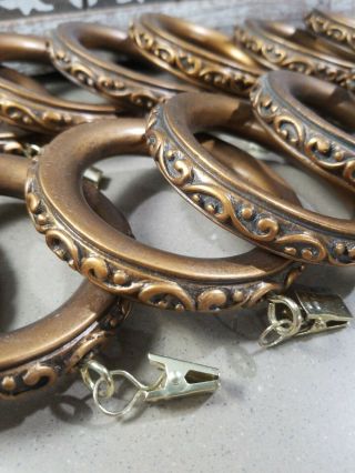 Set Of 14 Antique Style Ornate Gold Drapery Curtain Rod Holders Rings Clip