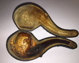 Antique Meerschaum Estate Pipe Talon Eagle Claw With Real Amber Stem In Case