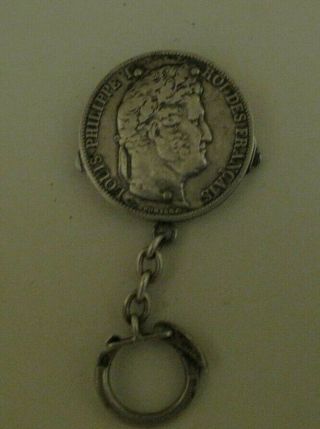 French Silver Key Ring/ Cigar Cutter Kit Split 5 Francs Coin 1847 Louis Philippe