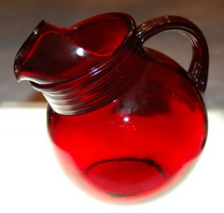 Vintage Ruby Red Art Glass 6 " Offset Pitcher