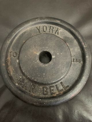 Single Vintage York 10 Lb Barbell Weight Plate Standard 1  Hole