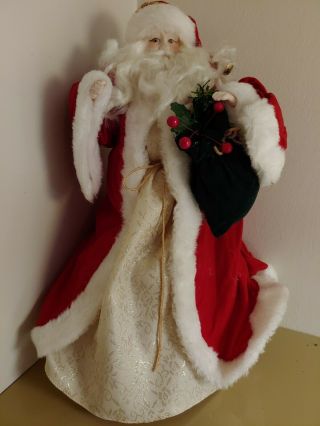 Vintage Santa Claus Tree Topper Velvet And Porcelain 16 "