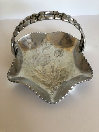 Vintage Rodney Kent Silver Co Hand Wrought Hammered Aluminum Small Basket Floral