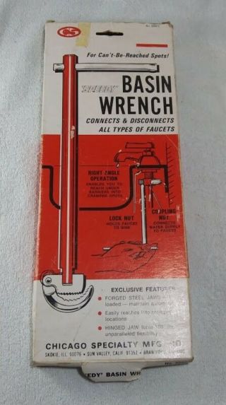 Chicago Speciality Mfg Co.  12 " Speedy Basin Wrench W/original Box 3000c Vintage