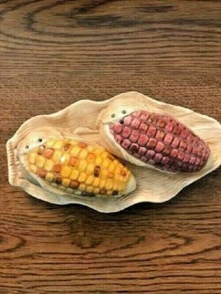 Vintage Collectible Ceramic Corn On Cob Salt And Pepper Shakers With Plate
