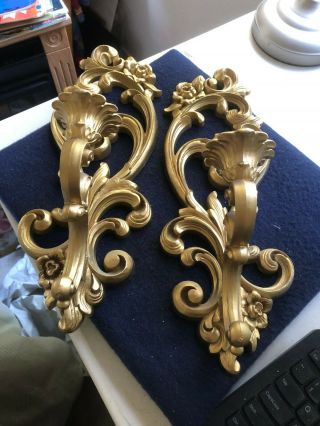 Vintage 1971 Homco 4118 Gold Colored Wall Sconces