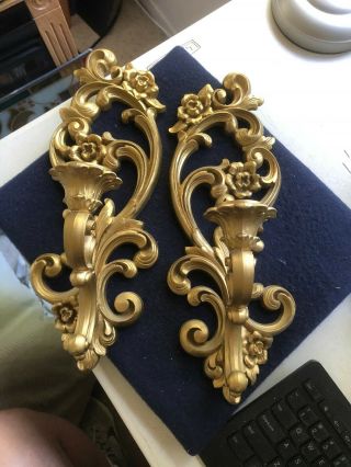 Vintage 1971 Homco 4118 gold colored wall sconces 2